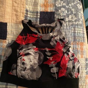 Black, white, red floral DK active sports bra